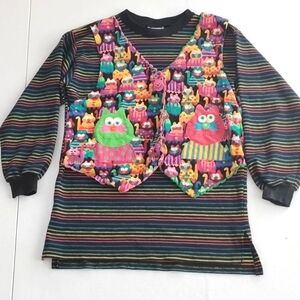 Zoodles Vintage 1990's Rainbow Striped Top with Attached Cat Vest